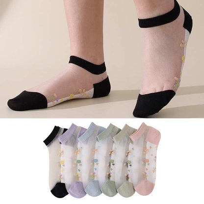 Seamless Breathable Floral Sheer Socks(5 Pairs)