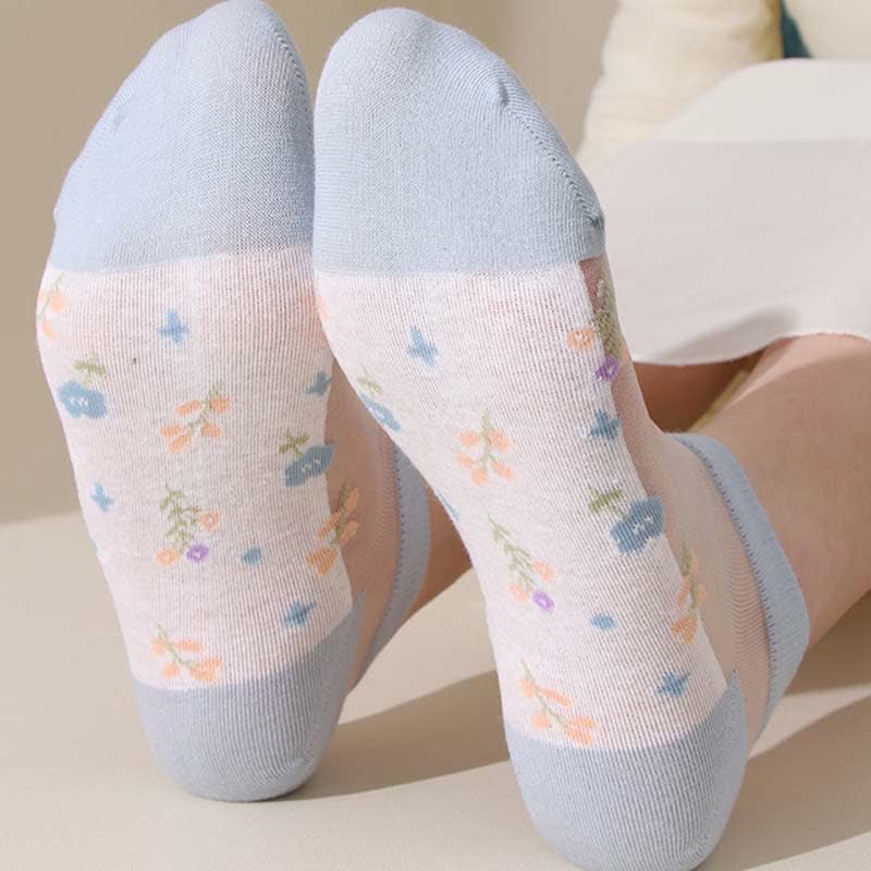 Seamless Breathable Floral Sheer Socks(5 Pairs)