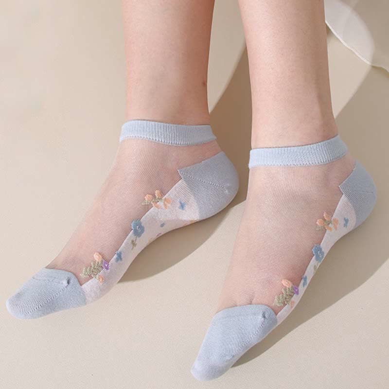 Seamless Breathable Floral Sheer Socks(5 Pairs)