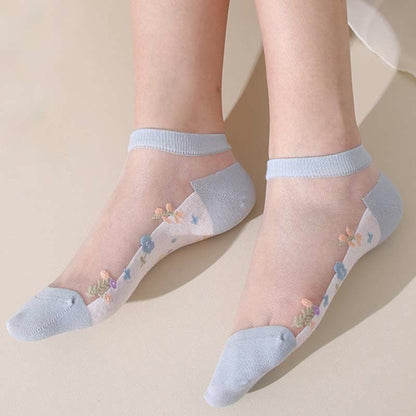 Seamless Breathable Floral Sheer Socks(5 Pairs)