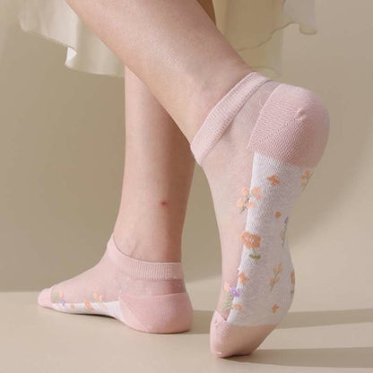 Seamless Breathable Floral Sheer Socks(5 Pairs)