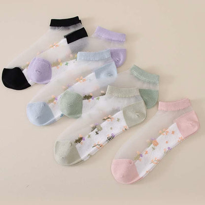 Seamless Breathable Floral Sheer Socks(5 Pairs)