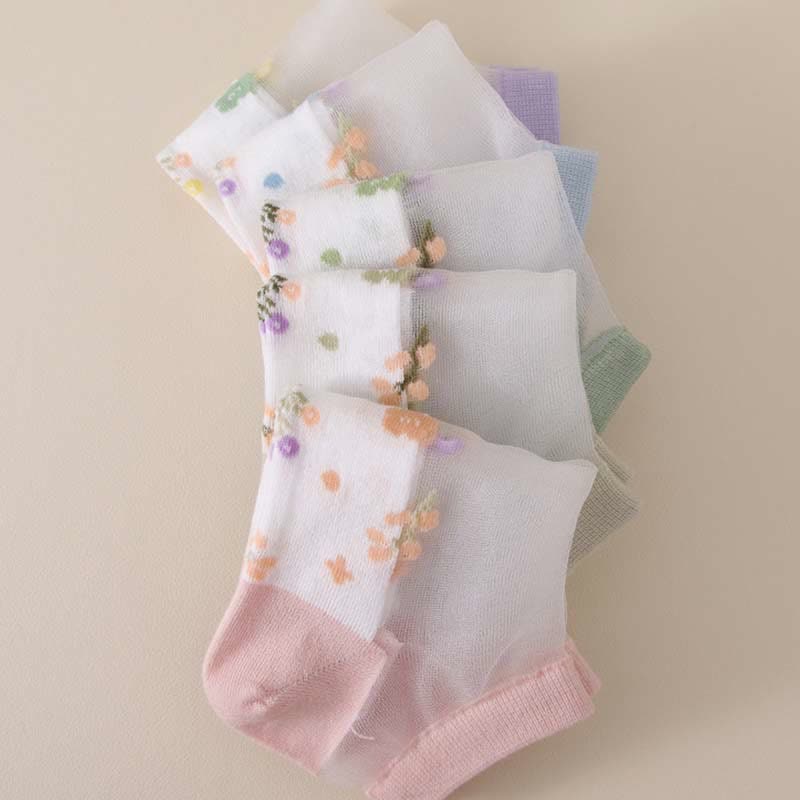 Seamless Breathable Floral Sheer Socks(5 Pairs)