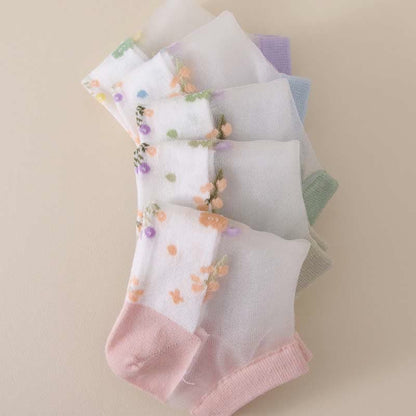 Seamless Breathable Floral Sheer Socks(5 Pairs)