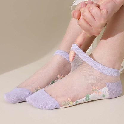 Seamless Breathable Floral Sheer Socks(5 Pairs)