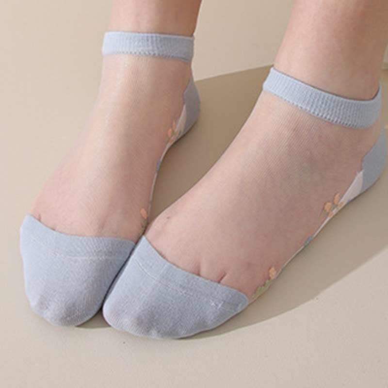 Seamless Breathable Floral Sheer Socks(5 Pairs)