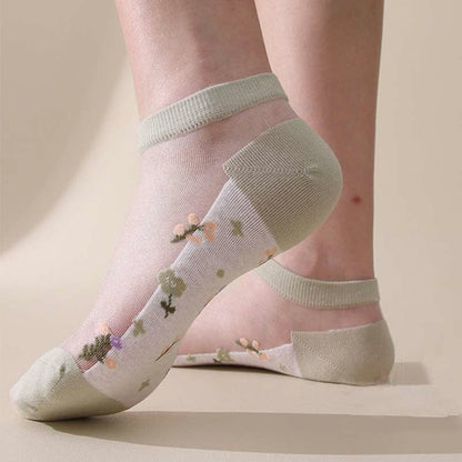 Seamless Breathable Floral Sheer Socks(5 Pairs)