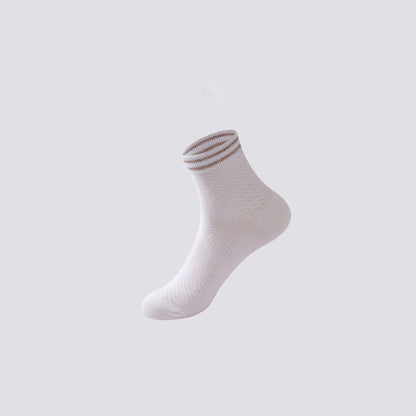 Mesh Breathable Striped Cotton Socks(5 Pairs)