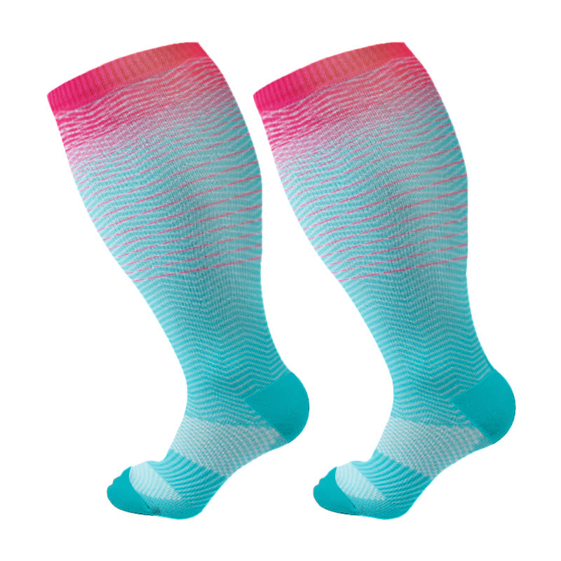 Plusock Plus Size Line Gradient Compression Socks - Blue - 4XL - image 10