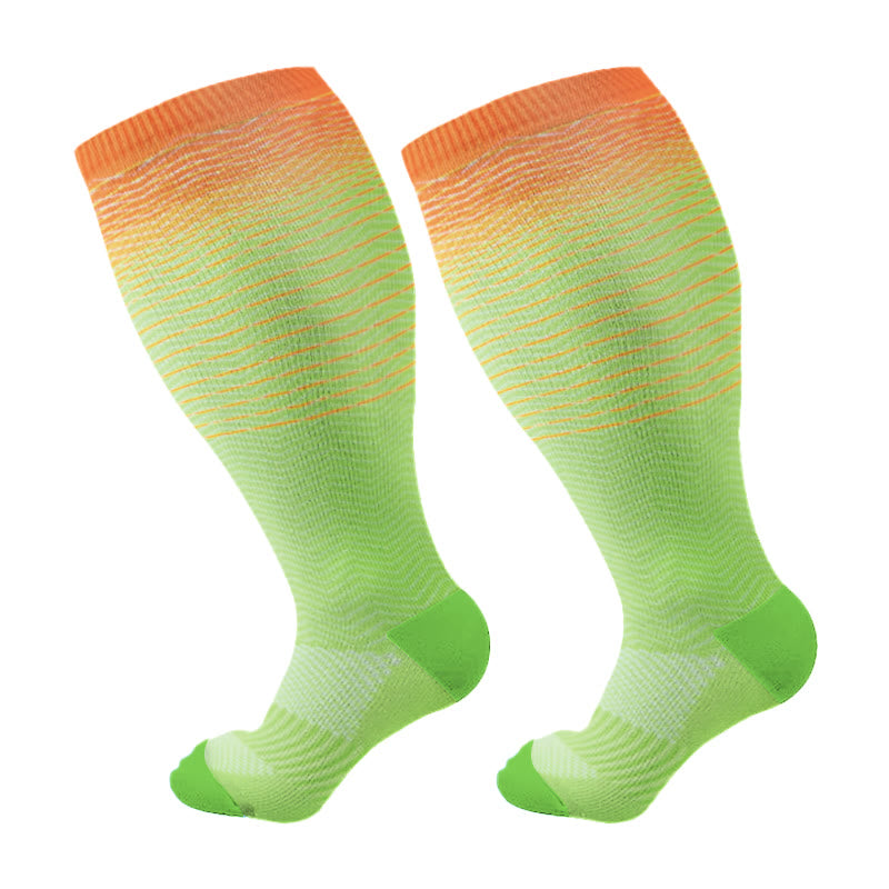 Plusock Plus Size Line Gradient Compression Socks - Green - 4XL - image 8