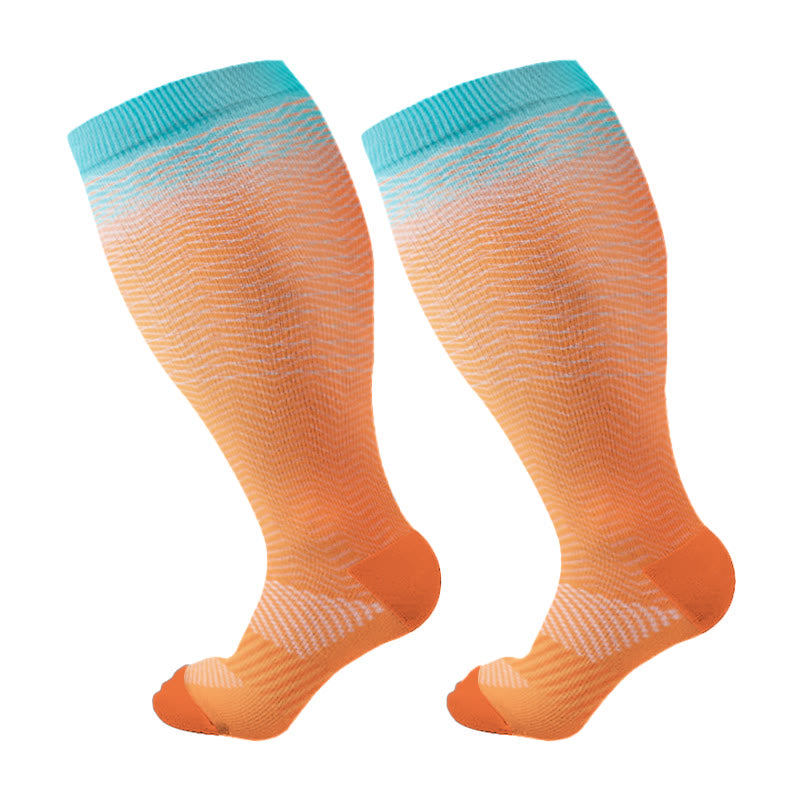 Plusock Plus Size Line Gradient Compression Socks - Orange - 4XL - image 9