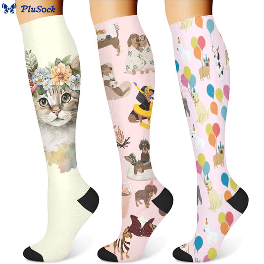 Balloon Dachshund Cat Compression Socks(3 Pairs)