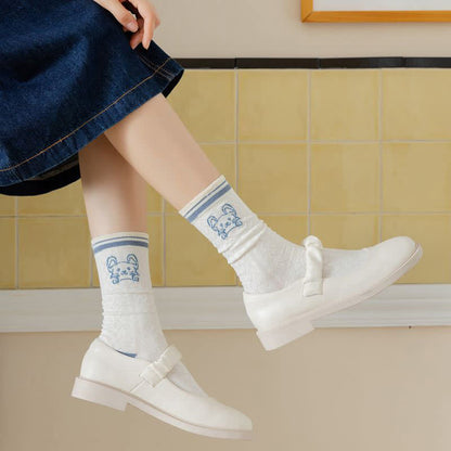 Cartoon Rabbit Print Cotton Quarter Socks(4 Pairs)