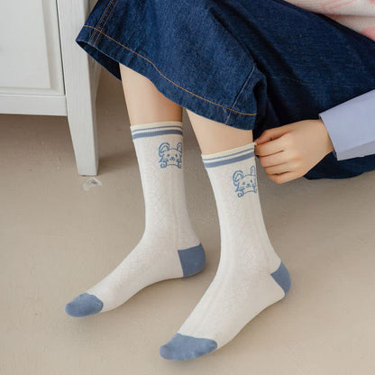Cartoon Rabbit Print Cotton Quarter Socks(4 Pairs)