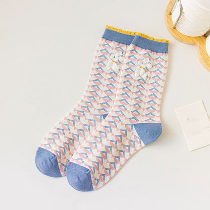 Cartoon Rabbit Print Cotton Quarter Socks(4 Pairs)