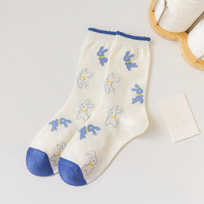 Cartoon Rabbit Print Cotton Quarter Socks(4 Pairs)