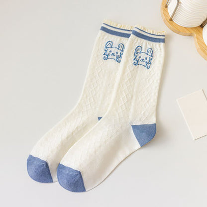 Cartoon Rabbit Print Cotton Quarter Socks(4 Pairs)