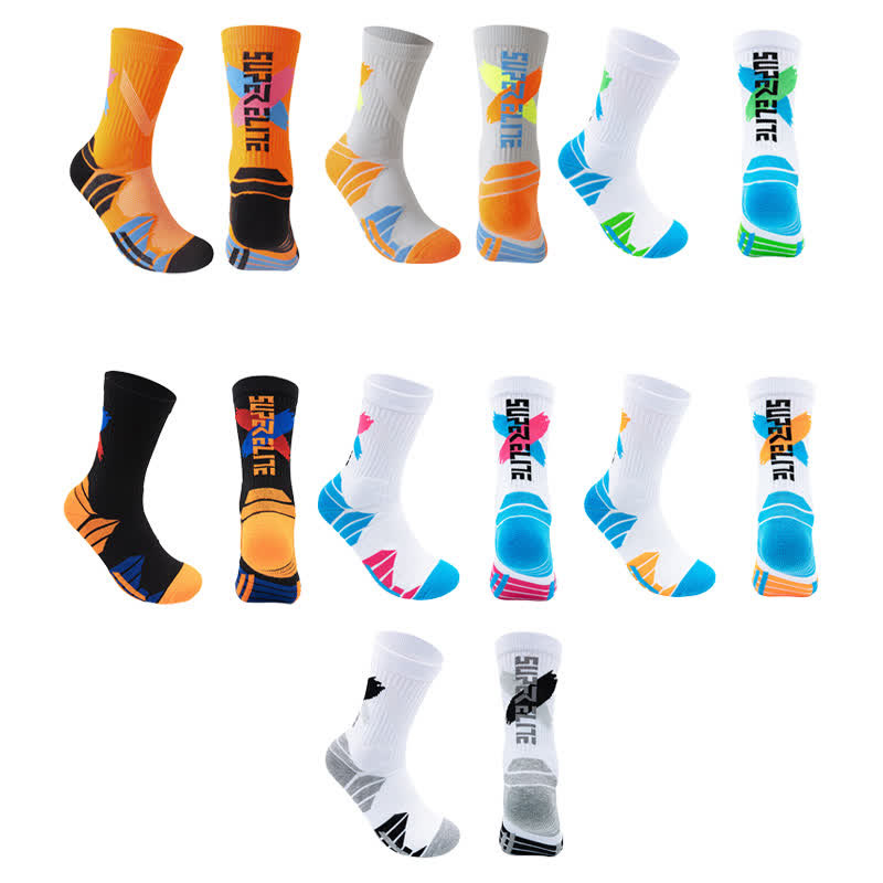 Color-Block Cushioned Support Basketball Quarter Socks(7 Pairs)