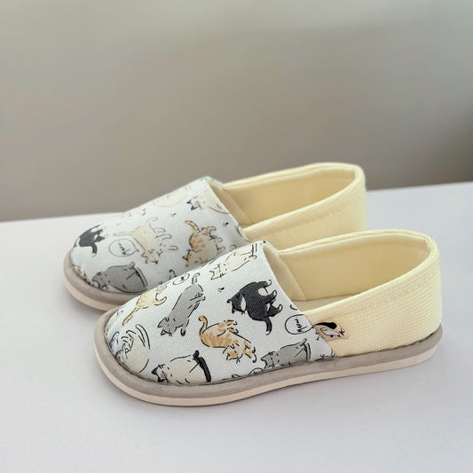Plusock Cat Print Non-Slip Canvas Home Slippers - White - EU42-43(US8.5-9) - image 0