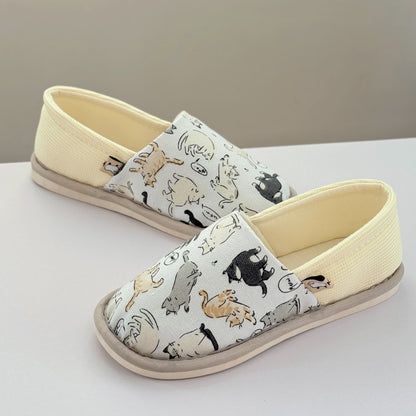 Plusock Cat Print Non-Slip Canvas Home Slippers - image 1