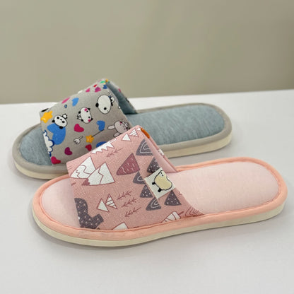 Cartoon Print Canvas Open-Toe Home Slippers