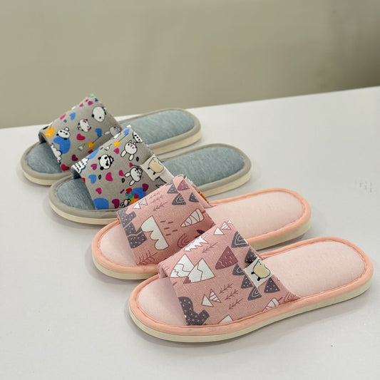 Cartoon Print Canvas Open-Toe Home Slippers