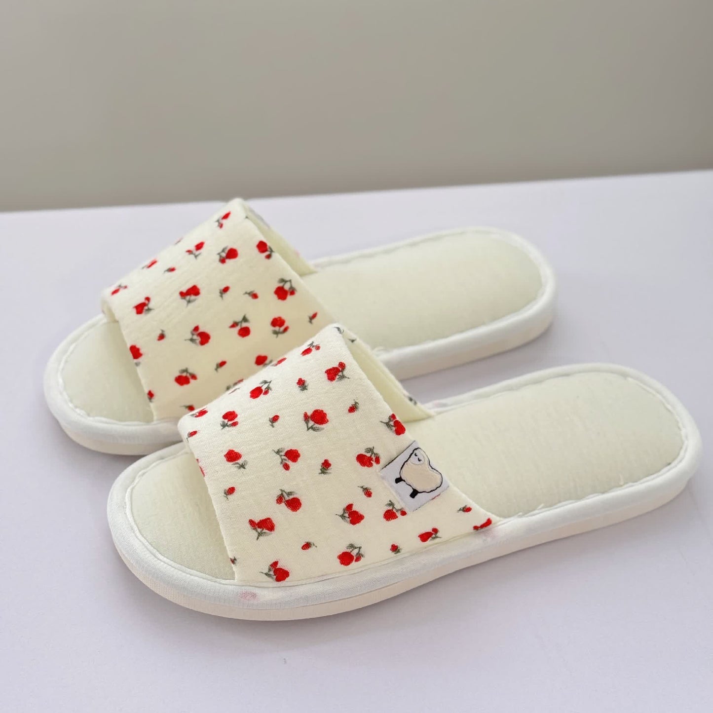 Floral Canvas Open-Toe Home Slippers