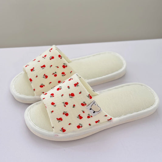 Floral Canvas Open-Toe Home Slippers