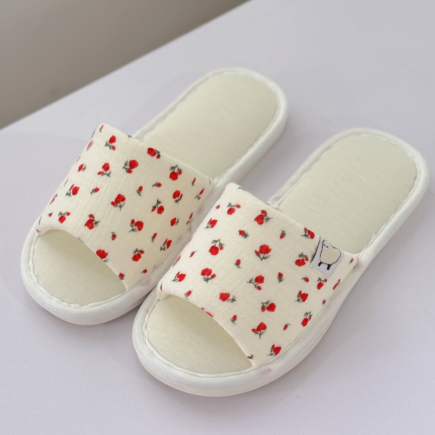 Floral Canvas Open-Toe Home Slippers