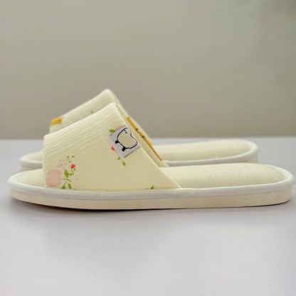 Elegant Floral Canvas Open-Toe Home Slippers
