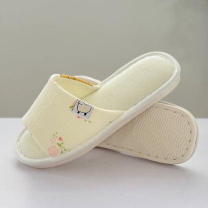 Elegant Floral Canvas Open-Toe Home Slippers