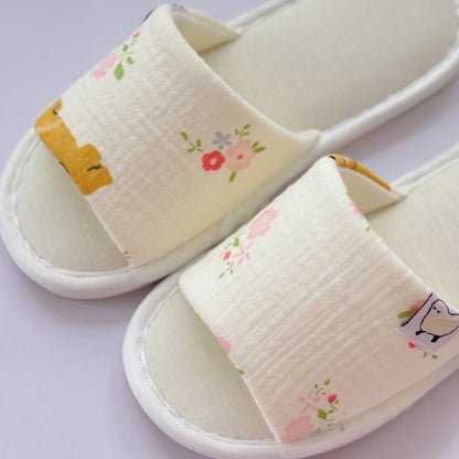 Elegant Floral Canvas Open-Toe Home Slippers