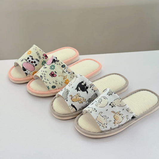 Cute Animal Print Canvas Open-Toe Home Slippers