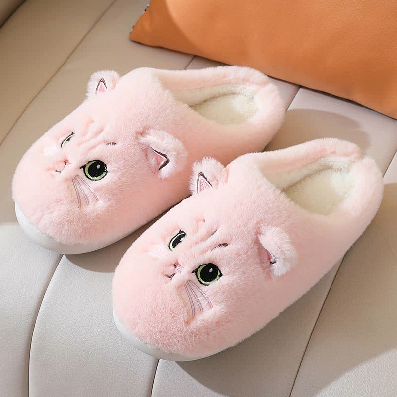 Cute Cartoon Kitten Indoor Plush Slippers