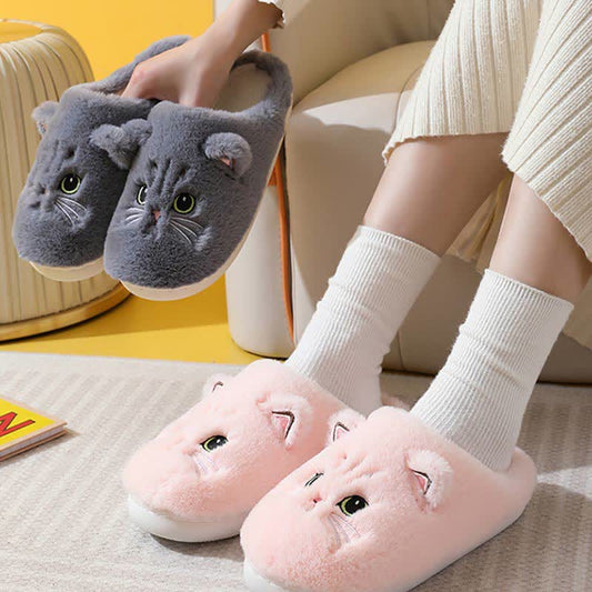Cute Cartoon Kitten Indoor Plush Slippers