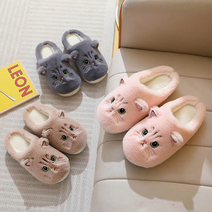 Cute Cartoon Kitten Indoor Plush Slippers