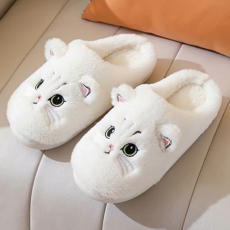 Cute Cartoon Kitten Indoor Plush Slippers