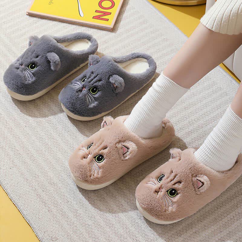 Cute Cartoon Kitten Indoor Plush Slippers