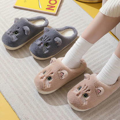 Cute Cartoon Kitten Indoor Plush Slippers
