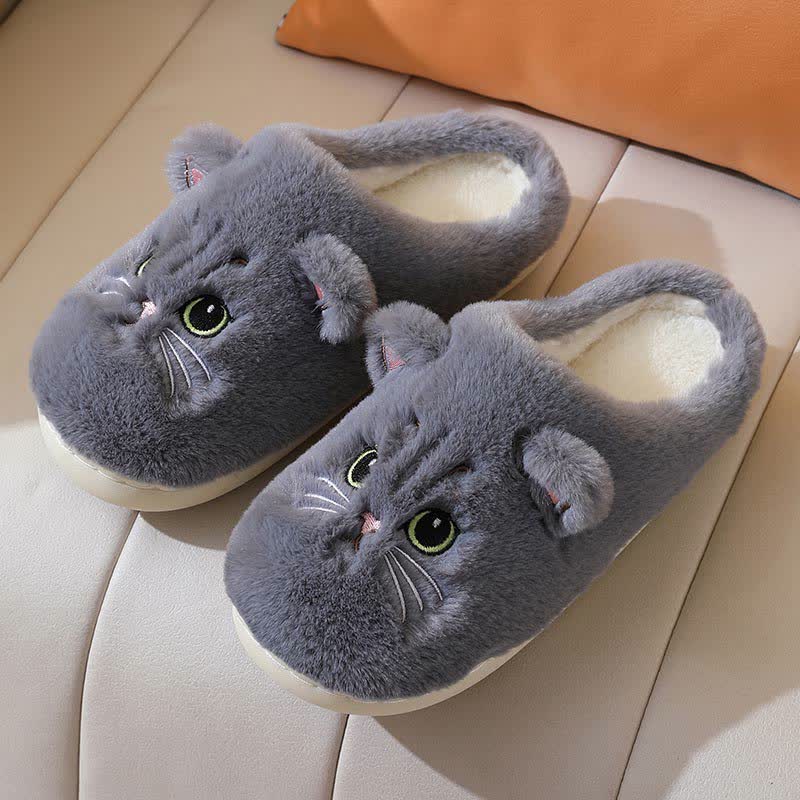 Cute Cartoon Kitten Indoor Plush Slippers