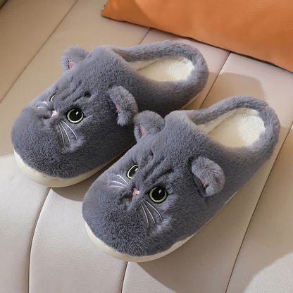 Cute Cartoon Kitten Indoor Plush Slippers