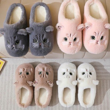 Cute Cartoon Kitten Indoor Plush Slippers