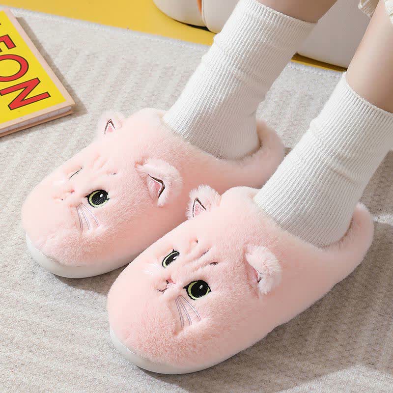 Cute Cartoon Kitten Indoor Plush Slippers