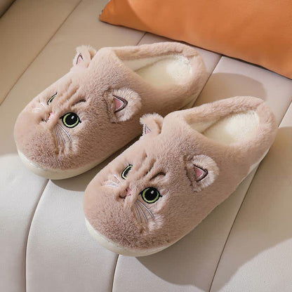 Cute Cartoon Kitten Indoor Plush Slippers