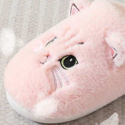 Cute Cartoon Kitten Indoor Plush Slippers