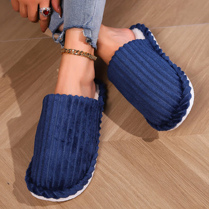 Solid Color Closed-Toe Home Thick Sole Warm Slippers
