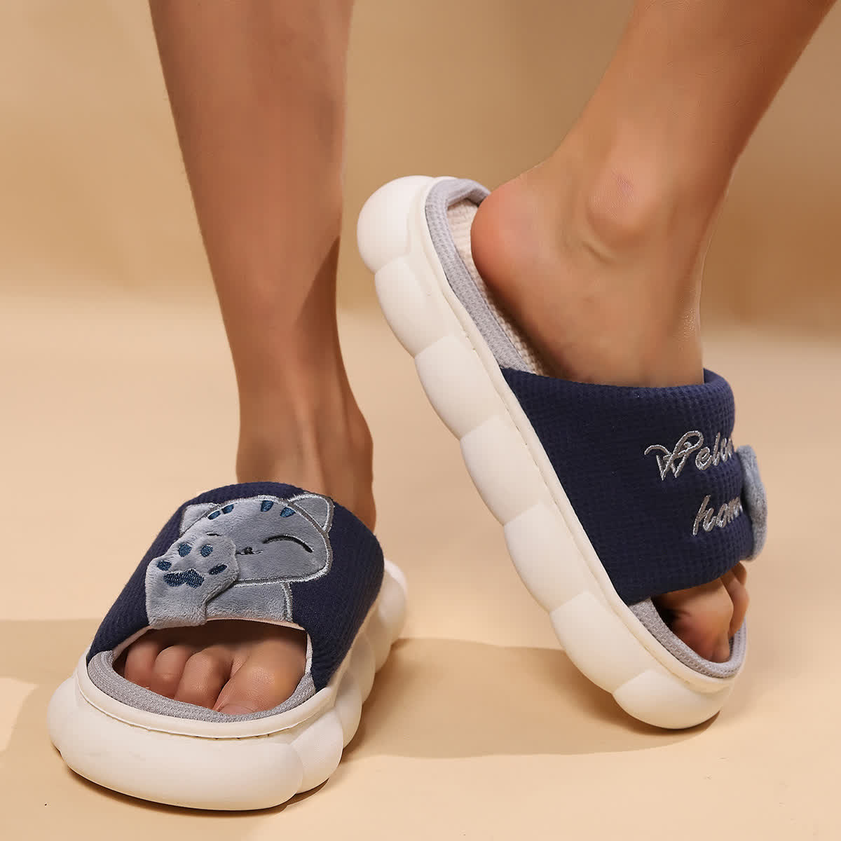 Cute Cartoon Kitten Home Slippers
