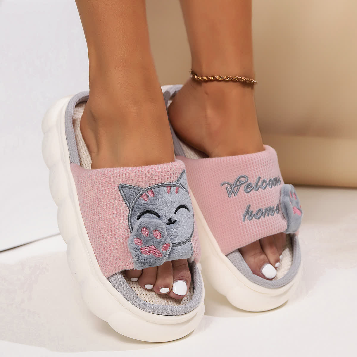 Cute Cartoon Kitten Home Slippers