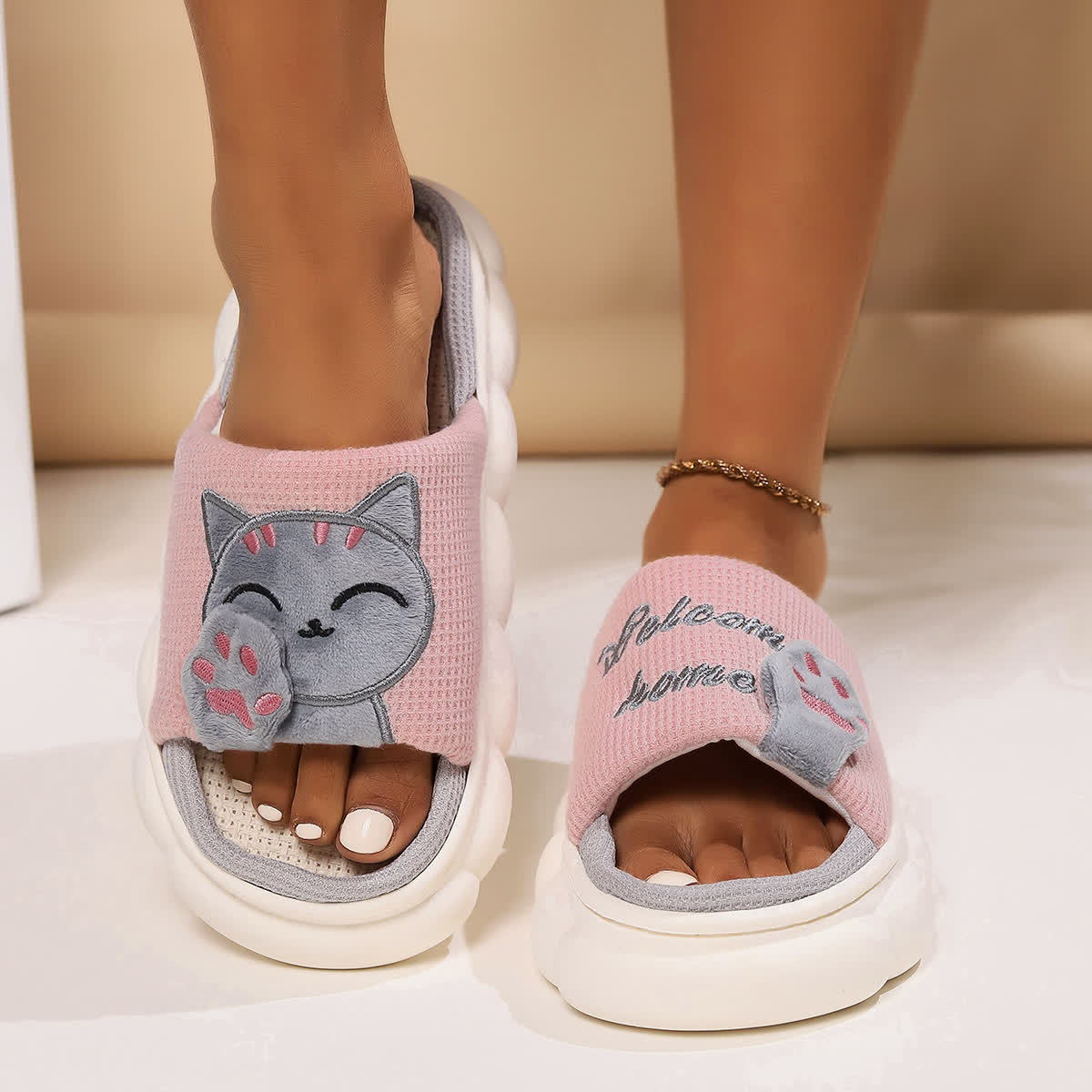 Cute Cartoon Kitten Home Slippers