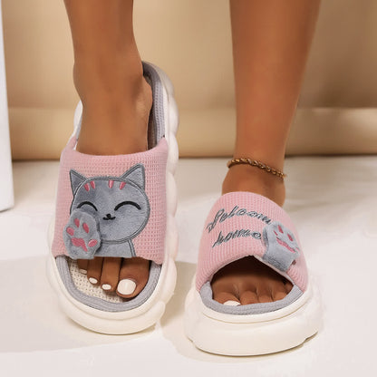 Cute Cartoon Kitten Home Slippers